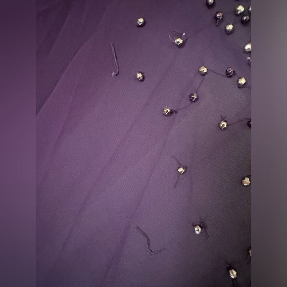 NWOT XSCAPE Purple Stretch Embellished Cape Overlay Sleeveless Dress; women’s 8 - Picture 4 of 11